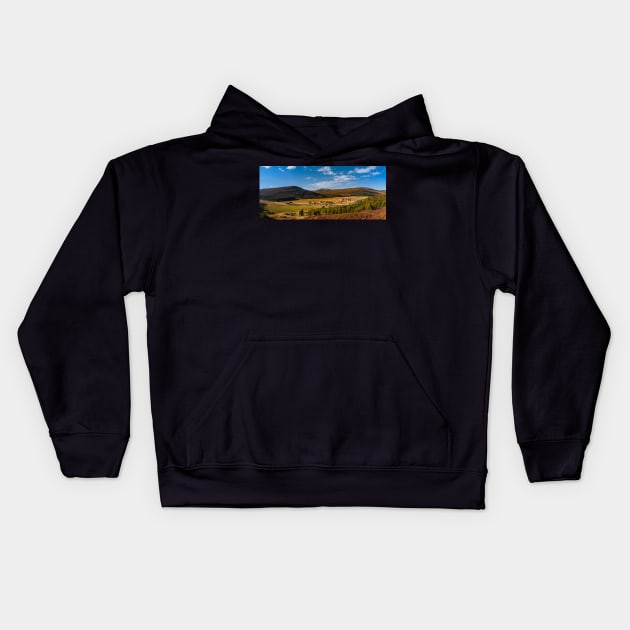 Panorama of Glen Shee in Perthshire, Scotland Kids Hoodie by Dolfilms